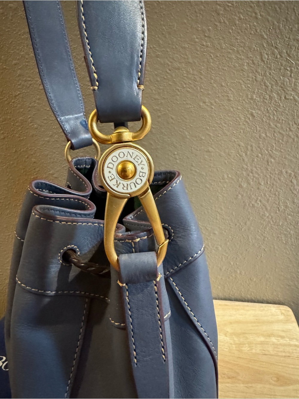 Dooney & Bourke Slate Blue Hattie Florentine Leather Drawstring Shoulder Bag - Picture 2 of 16